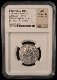 Phoenicia/Tyre AR Shekel 126 BC   68 AD NGC certified AU *6 105