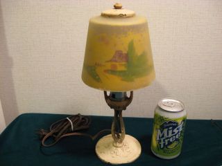 Vintage Aladdin Electric Table Lamp with Reverse Painted Shade