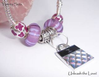 silver plate murano glass bead charms purple handbag from