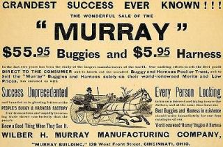 1890 Ad Wilber H Murray Buggies Harness Racing Horse Cart Agriculture 