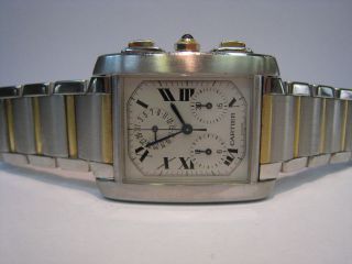 Authentic Mans Cartier Tank Francaise Chronograph W51004Q4 Watch 18K 