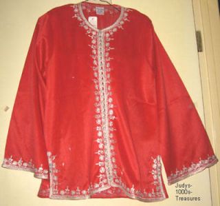red tunic top with silver trim medium 6 made in morocco