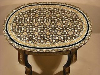 Egyptian Moroccan Vintage Mother of Pearl Mosaic Wood Oval Coffee 