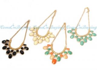 Colors Fashion Golden Chain Acryl Resin Oval Beads Pendant Necklace