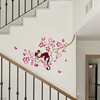 Newly listed Z Monkey Pink Flower Blossom Tree Reusable Wall stickers 