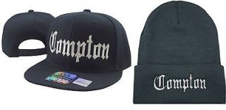 new compton flat bill snapback cap and beanie hat black