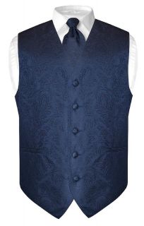 Mens Navy Blue Paisley Design Dress Vest NeckTie Set size Medium