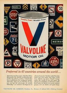 1964 Ad Valvoline Motor Oil Lubrication Can Road Signs   ORIGINAL 