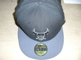 New Era 59/50 Chicago Bulls Black Top Silver Bill Fitted Hat, Several 