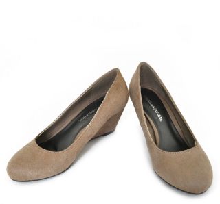 NEW CITY CLASSIFIED GELINA S TAUPE SUEDE CASUAL SLIP ON MID WEDGE 