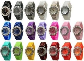 NEW Geneva Different Colors Large Face SILICONE RUBBER JELLY WATCH 