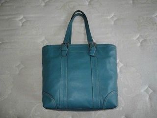 NEW Coach Hampton LG Turquoise Blue Leather Book Business Gallery Bag 