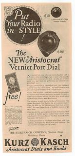 Original, 1927, Aristocrat Vernier Port Dial Ad   Radio Dials, Kurz 