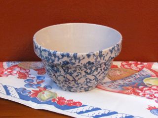   Robinson Ransbottom USA Blue Spongeware Stone Pottery Mixing Bowl 5 in