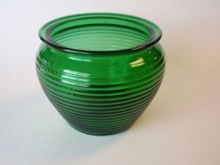   Dark Green Ribbed Glass Florist Vase Planter Bowl National Potteries