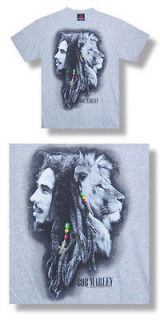 New Bob Marley Lion Ra​sta Cross Ash Grey Small T shirt