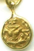   1800’s Mysore India 21kt Gold Fanam Pendant Vishnu Narasimha Lion