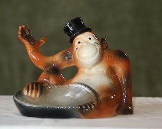 VINTAGE Monkey Top Hat Brown Chimpanzee CERAMIC Fun SOAP or TRINKET 