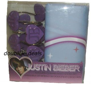   BIEBER FABRIC PRINTED SHOWER CURTAIN WITH MATCHING HOOKS   LICENCED