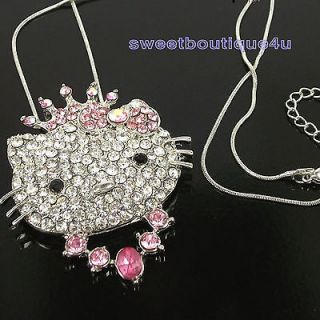   HELLOKITTY PRINCESS KITTY PINK CRYSTAL CROWN NECKLACE PENDANT FOR GIFT