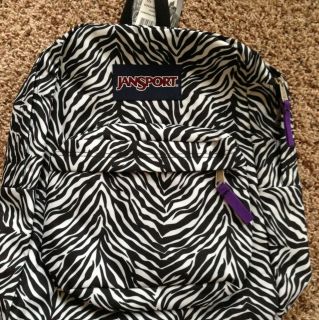 New Jansport Superbreak Zebra White Black Purple Backpack