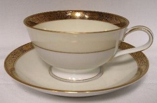 noritake china goldkin 5675 pattern cup saucer set  