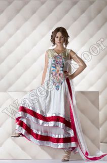 Pakistani Designer Waseem Noor Collection White Red Silver Gota Touch 