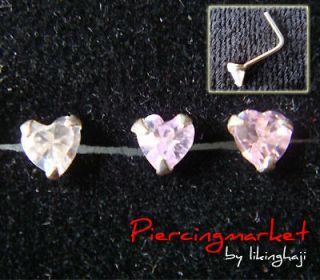   CZ Nose L Stud Bone Rings Ring Silver Heart Body Piercing Jewelry 4N7