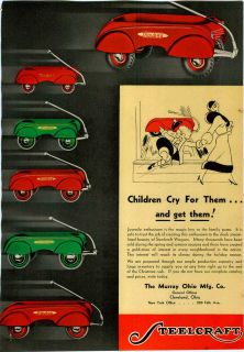 1935 AD Murray Steelcraft Playboy Coaster Wagons Pedal Car Tricycles