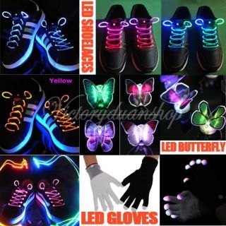 Muti color LED Shoelaces Gloves Butterfly Light For Disco KTV Bar 
