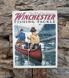 Antique Style Winchester Tackle Fishing Metal Sign Retro Ad Wall Decor 