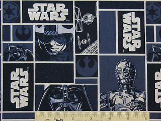 STAR WARS Patch Characters Darth Vader C3PO R2D2 Cotton Fabric BTY 