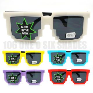 Glow in the Dark Pixel Sunglasses Neon Colors Party Shades New (7 