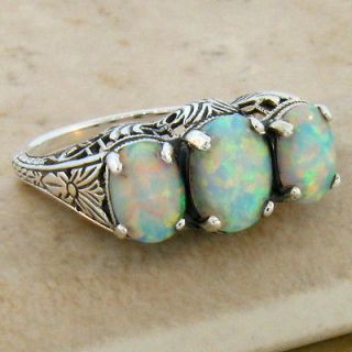OPAL ANTIQUE ART DECO STYLE .925 STERLING SILVER RING SIZE 6, #214