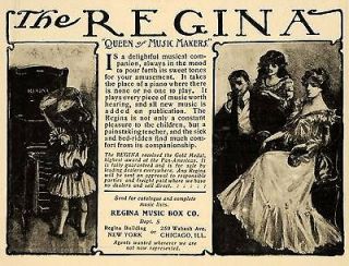1902 Ad Regina Music Box Record Player Phonograph Child   ORIGINAL 