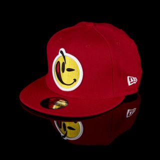 BRAND NEW YUMS NEW ERA 59FIFTY FITTED SMILEY FACE RED YELLOW CAP
