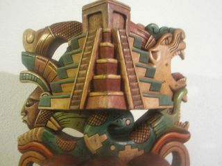 Mayan mask in cedar 15x9 inch PYRAMID Jaguar Warrior wooden mask Aztec 