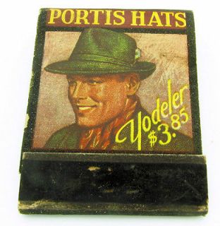 Vintage Portis Hats Yodeler Matchbook Matches Advertising