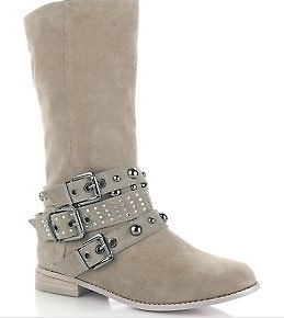 twiggy LONDON Tall Suede Boot with Studs and Buckles tan 8.5m