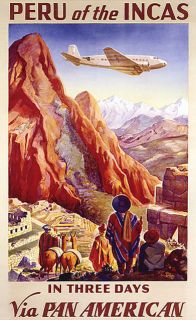 travel peru incas fly pan american vintage repro poster more