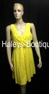 Nine West Dress Size 14 Yellow Eyelet 100% Cotton Sleeveless Versatile 