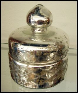 Vintage Look Mercury Glass Silver Textured Trinket Box Round