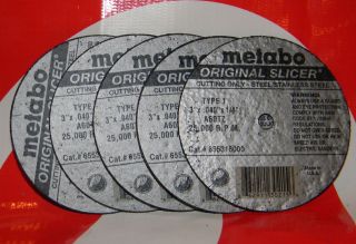 NEW 5 Pack of Metabo 3 Cut off wheels Original Slicer 655316000