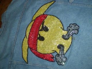 mens vintage denim jean jacket, large, tacky rodeo? biker? sequined 