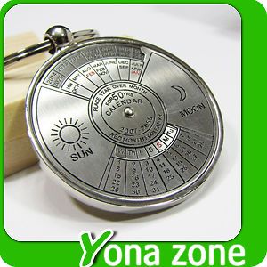 New 50 Years Perpetual Calendar Keychains Compass Charms Key Chain 
