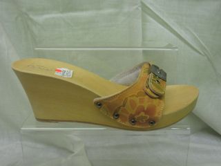 Ladies Dr Scholl Orange Wedge Sandal, Buckle, Flower Design, Romance