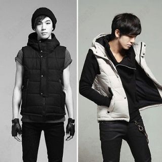 Korean Mens Fashion Slim Sleeveless Hooded Casual Warm Winter Vest
