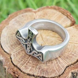   Solid pewter ring Silver Mjǫlnir Mjollnir Mjölner Thor/Odin/Loki