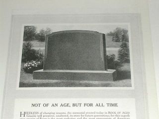 1921 Rock of Ages ad, Tombstone Headstone Grave marker