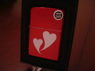 CANDY APPLE RED DOUBLE HEARTS TWO HEARTS ZIPPO LIGHTER MINT IN BOX 